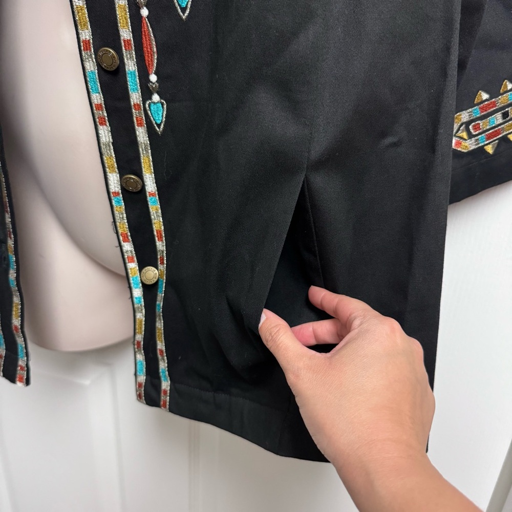 Bob Mackie Black Jacket Size 2X Wearable Art Embroidered 3/4 Sleeve SOUTHWEST - Picture 6 of 13